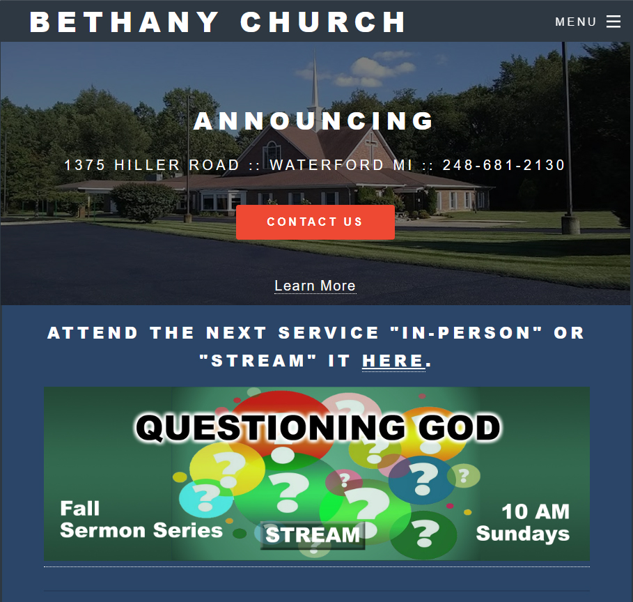 Bethany web page